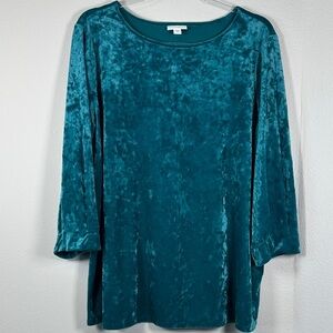 J. Jill Crushed Velvet Tunic Women’s XLT Teal 3/4 Sleeve Relaxed Luxe Top